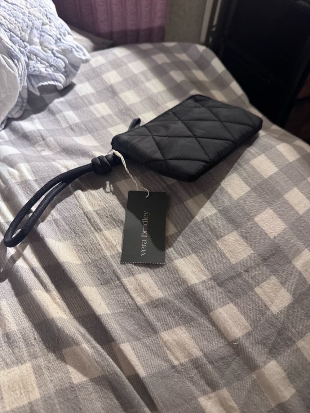 Vera Bradley Black Quilted Zip Wristlet with Knotted Strap New w/ tags